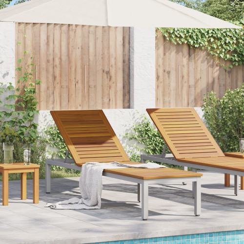 vidaXL Solsäng Reclining Grå 200 x 55 x 35 cm Massivt Akaciaträ