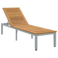 Produktbild för Solsäng Reclining Grå 200 x 55 x 35 cm Massivt Akaciaträ
