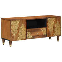 Produktbild för TV-skåp med låda Honung brun 105 x 33 x 46 cm Massivt mangoträ