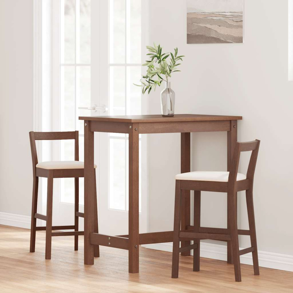 Produktbild för Barstolar med kuddar 2 st, brunt, massivt trä, gummi