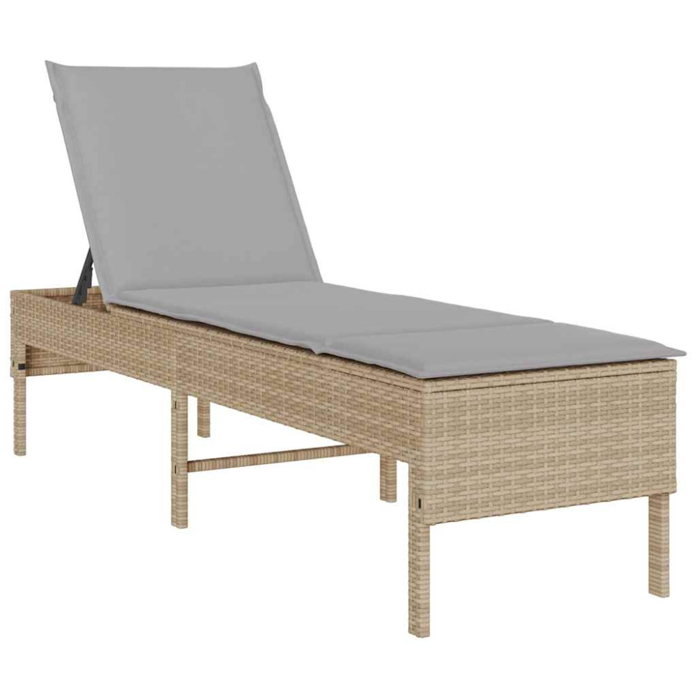 Produktbild för Solstol med dyna beige 55x200x44cm konstrotting