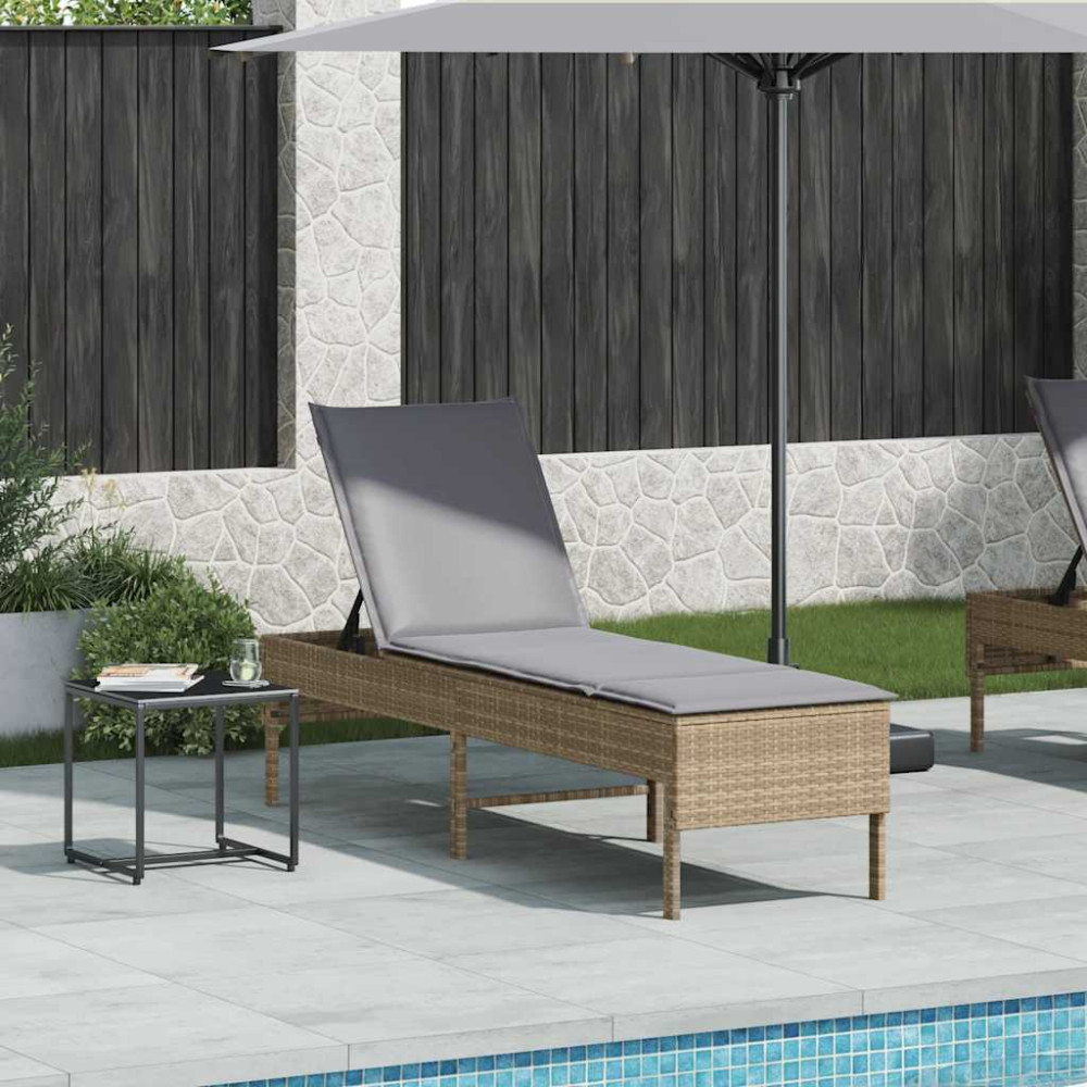 Produktbild för Solstol med dyna beige 55x200x44cm konstrotting