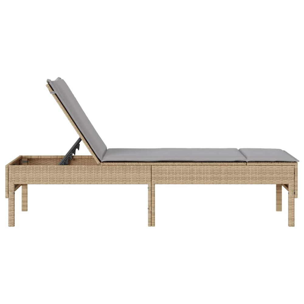 Produktbild för Solstol med dyna beige 55x200x44cm konstrotting