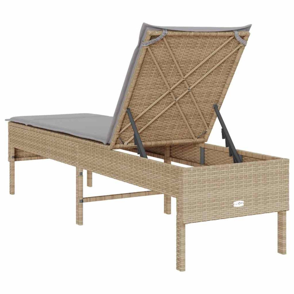 Produktbild för Solstol med dyna beige 55x200x44cm konstrotting