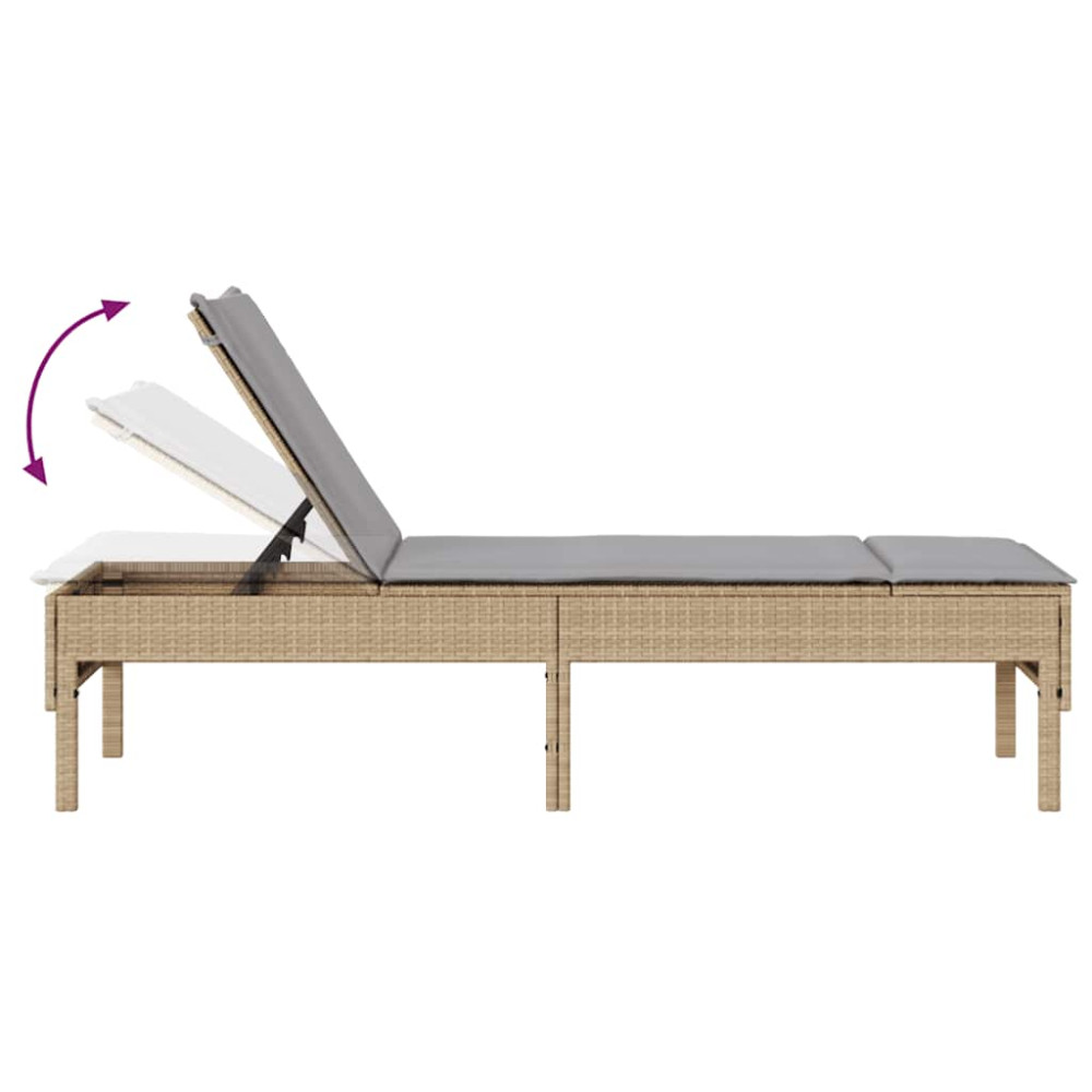 Produktbild för Solstol med dyna beige 55x200x44cm konstrotting