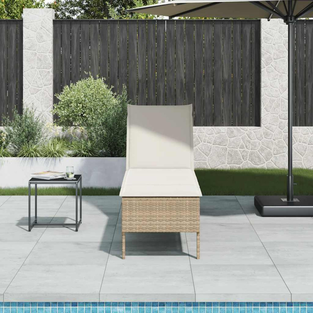 Produktbild för Solstol med dyna beige 55x200x44cm konstrotting