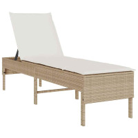 Produktbild för Solstol med dyna beige 55x200x44cm konstrotting