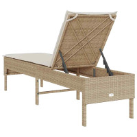 Produktbild för Solstol med dyna beige 55x200x44cm konstrotting