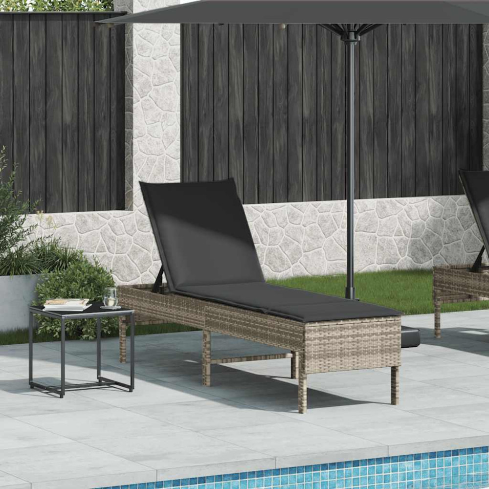 Produktbild för Solstol med dyna ljusgrå 55x200x44cm konstrotting