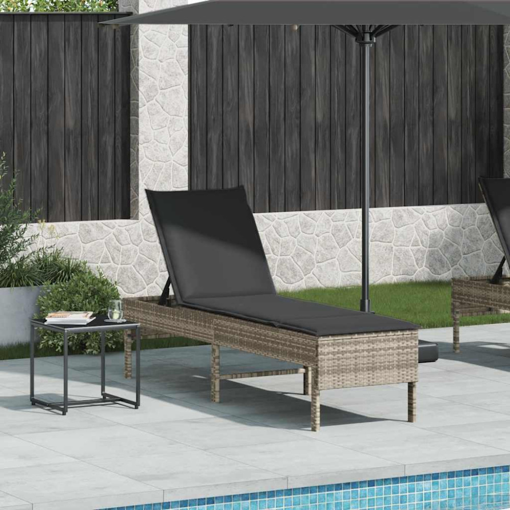 Produktbild för Solstol med dyna ljusgrå 55x200x44cm konstrotting