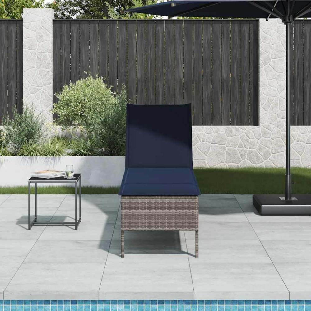 Produktbild för Solstol med dyna grå 55x200x44cm konstrotting