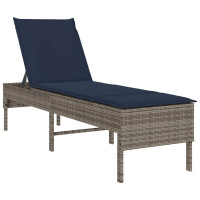 Produktbild för Solstol med dyna grå 55x200x44cm konstrotting