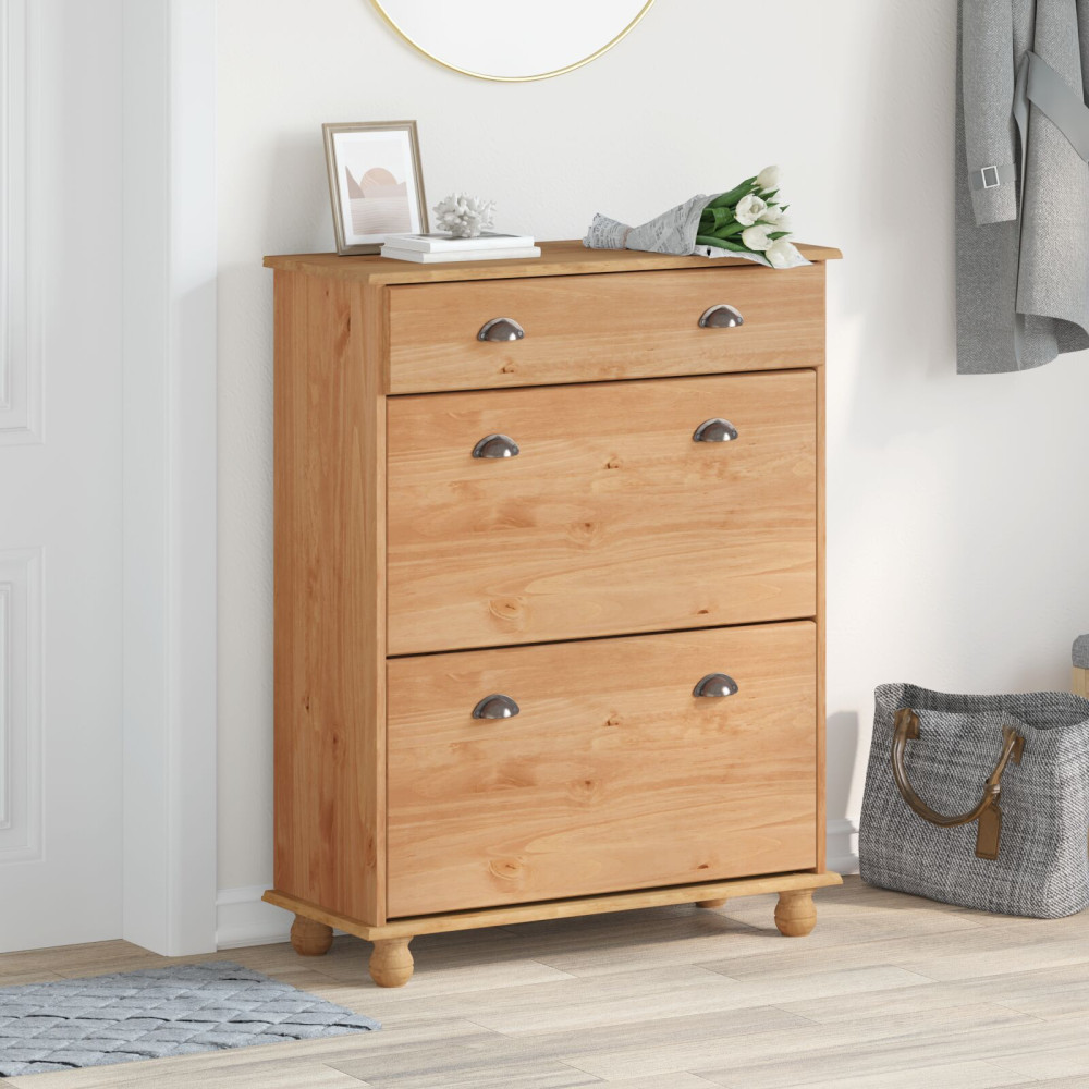 Produktbild för Skoskåp med låda ASKIM Brun 85 x 35 x 108 cm Massiv furu
