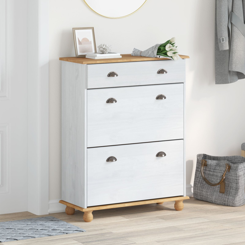 Produktbild för Skoskåp med låda ASKIM Vit 85 x 35 x 108 cm Massiv furu