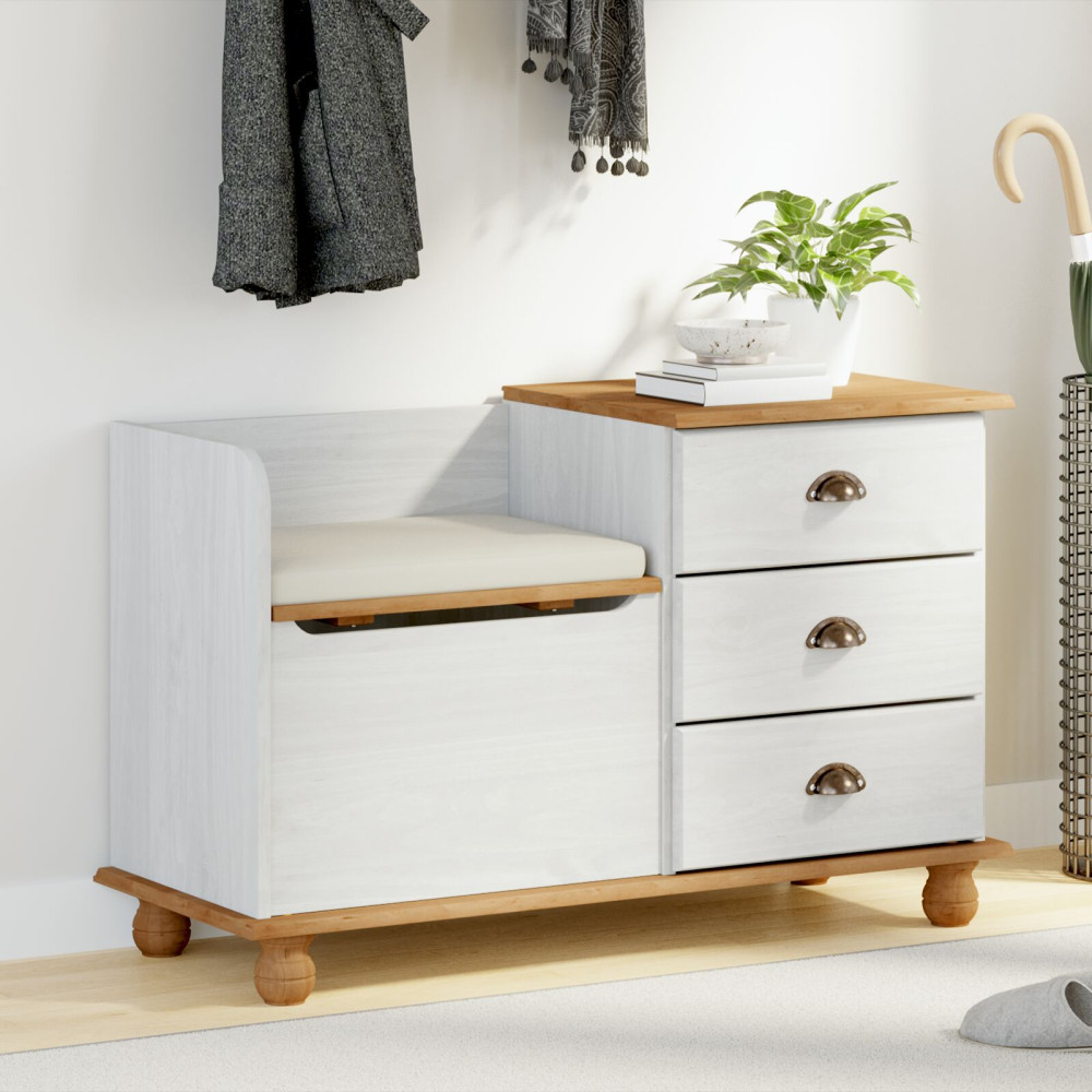 Produktbild för Förvaringsbänk med låda ASKIM Vit 100 x 39 x 62 cm Massiv furu
