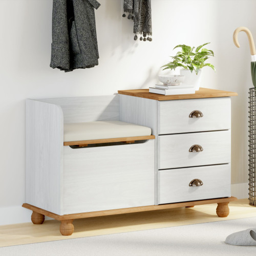 vidaXL Förvaringsbänk med låda ASKIM Vit 100 x 39 x 62 cm Massiv furu