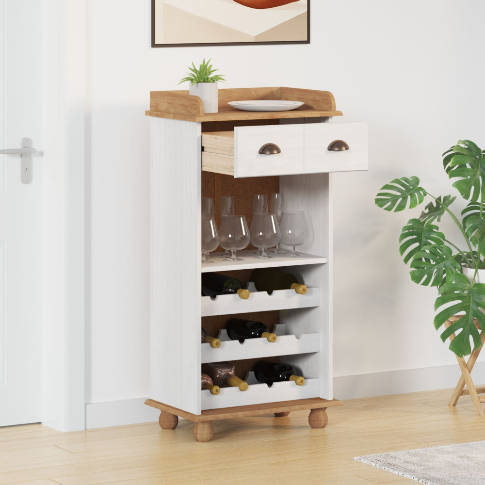 Produktbild för Vinskåp ASKIM Vit med Honungstopp 57 x 37 x 114 cm Massiv furu