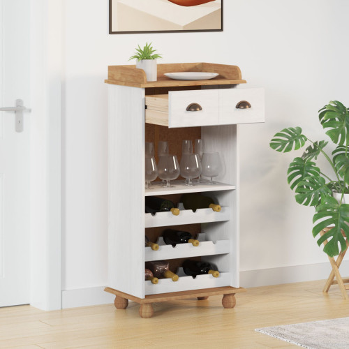 vidaXL Vinskåp ASKIM Vit med Honungstopp 57 x 37 x 114 cm Massiv furu