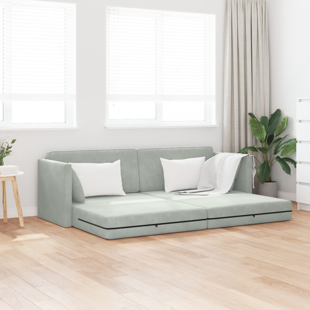 Produktbild för Golvbäddsoffa Ljusgrå 213 x 70 x 77 cm Sammet