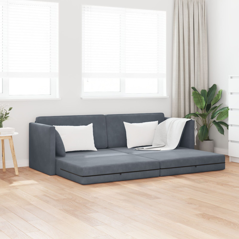 Produktbild för Golvbäddsoffa Mörkgrå 213 x 70 x 77 cm Sammet