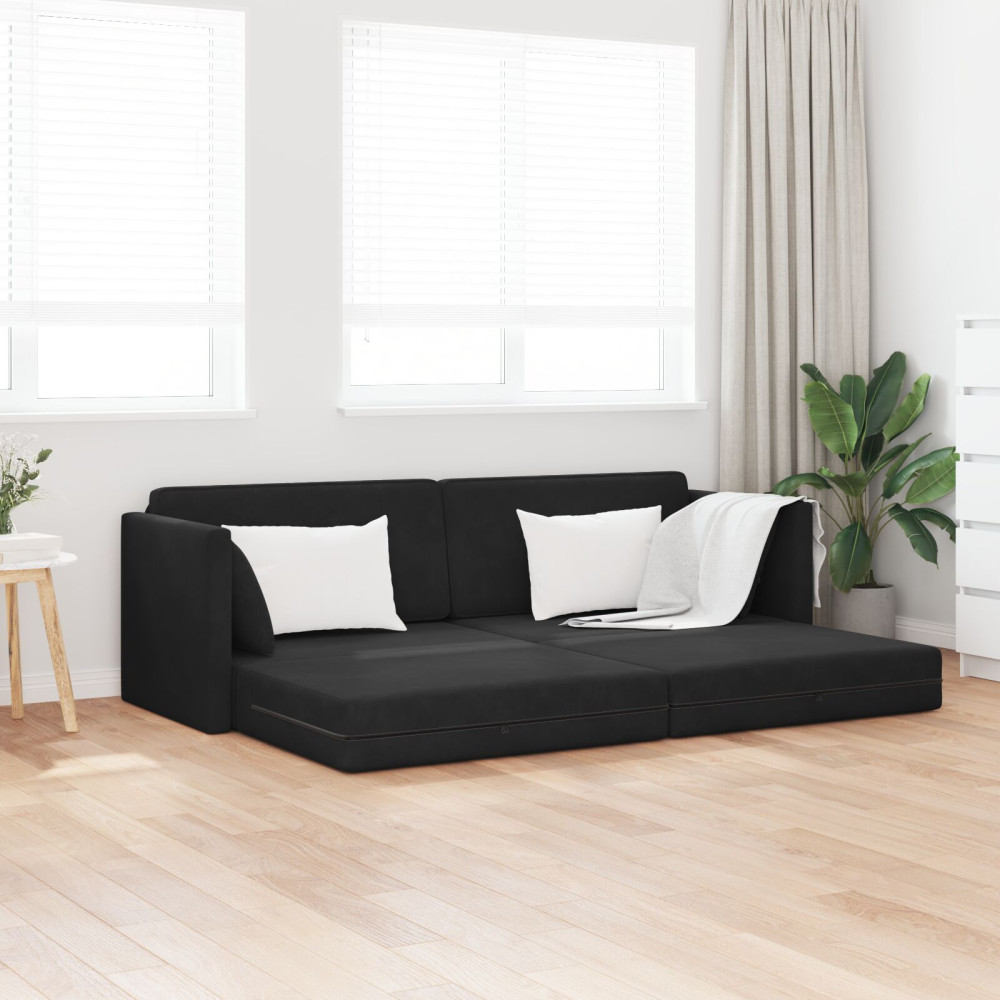 Produktbild för Golvbäddsoffa Svart 213 x 70 x 77 cm Sammet