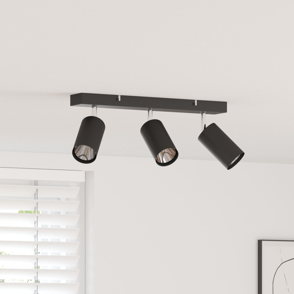 Produktbild för Takspotlight med strålkastare Svart 38 x 6 x 16 cm Metall