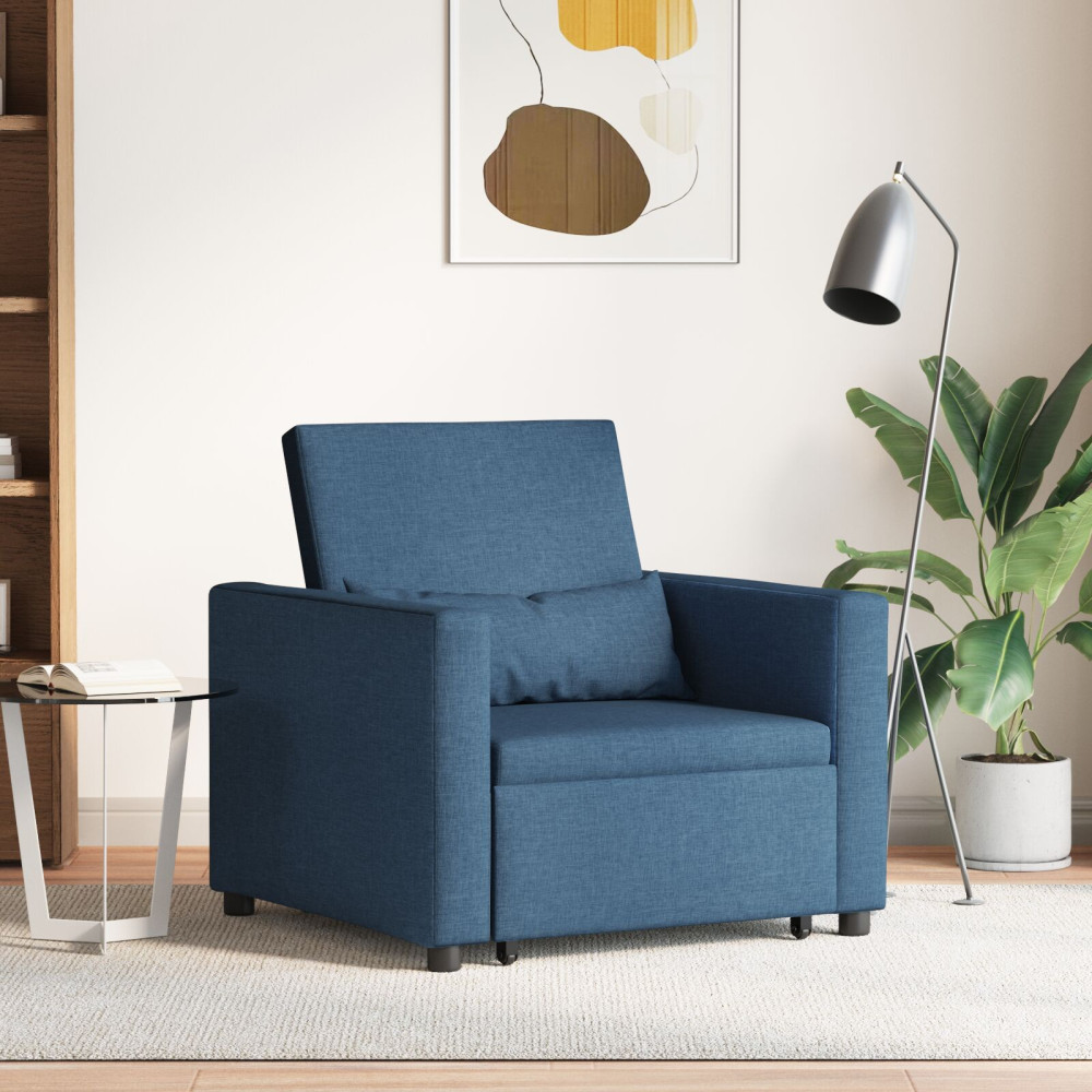 Produktbild för Utdragbar soffbed enkel med hjul Blå 90 x 165 x 87 cm tyg
