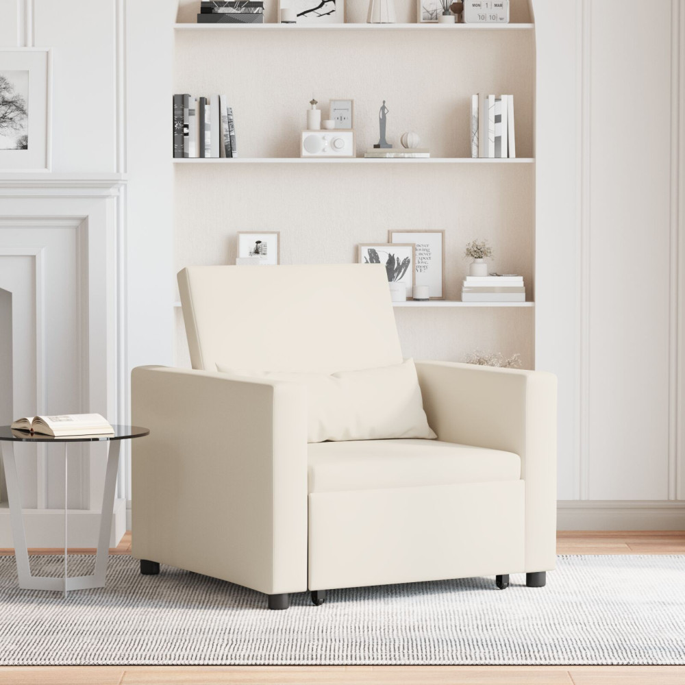 Produktbild för Utdragbar soffbed enkel med hjul Krämvit 90 x 165 x 87 cm tyg