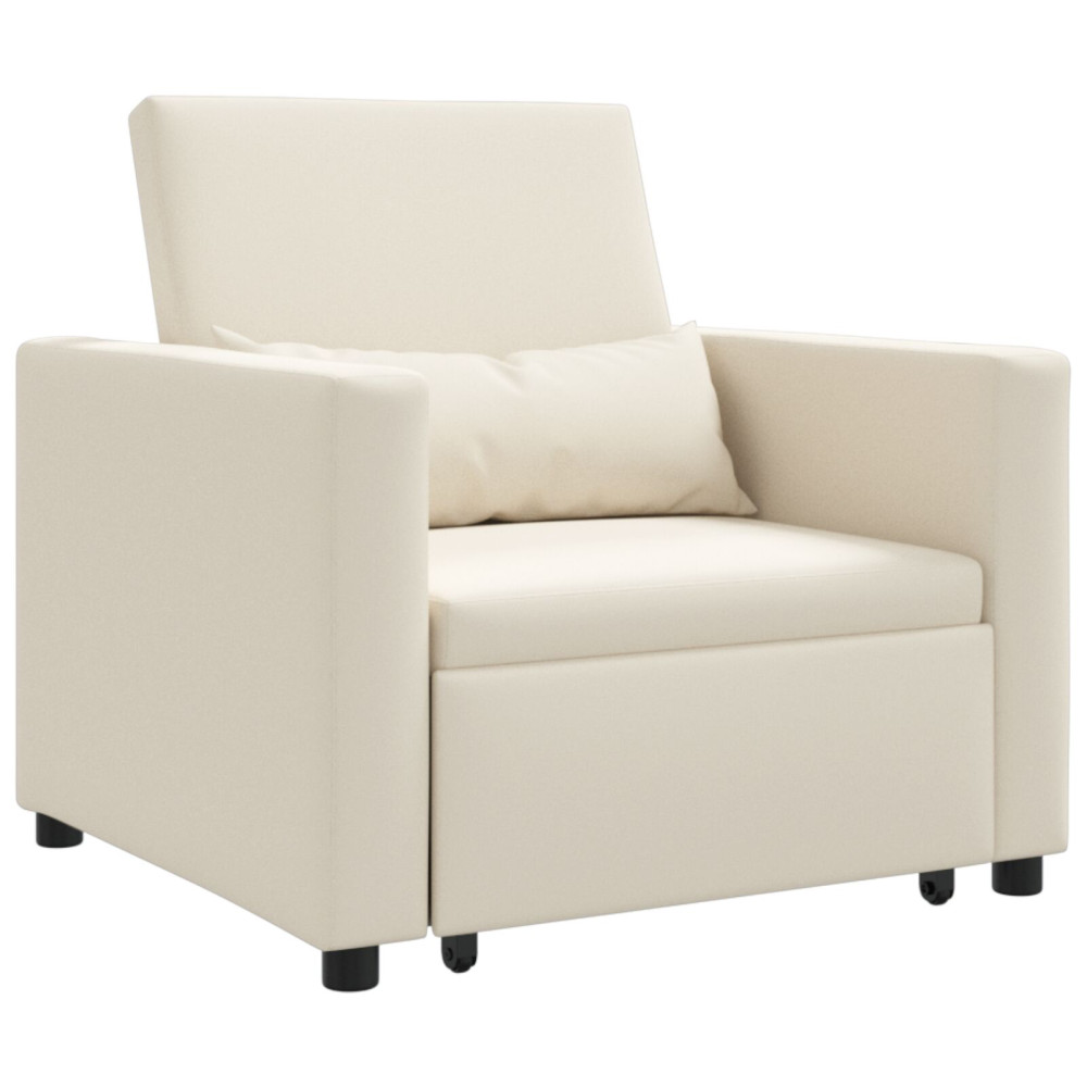 Produktbild för Utdragbar soffbed enkel med hjul Krämvit 90 x 165 x 87 cm tyg
