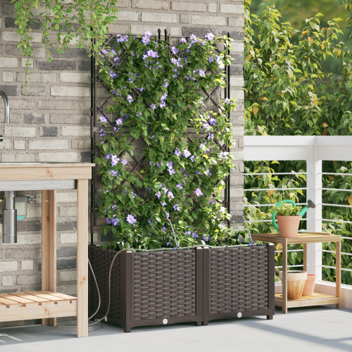 vidaXL Trädgårdsplanterare 2 st Brun 80 x 40 x 142 cm PP