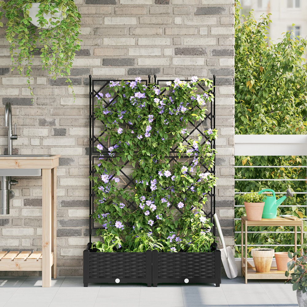 Produktbild för Trädgårdsplanterare 2 st Svart 80 x 40 x 125,5 cm PP