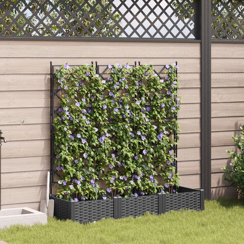 Produktbild för Trädgårdsplanterare 3 st Svart 120 x 40 x 125,5 cm PP