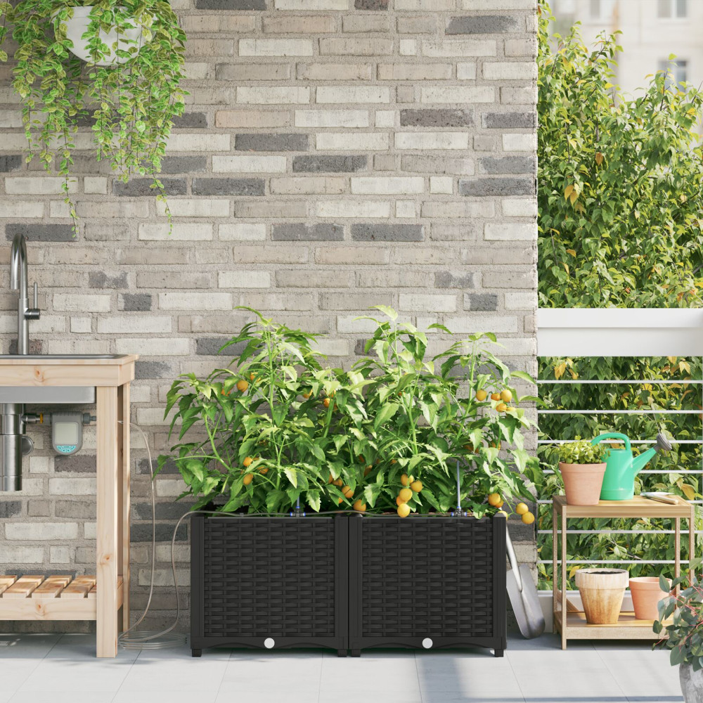 Produktbild för Trädgårdsplanterare 2 st Svart 80 x 40 x 37,5 cm PP