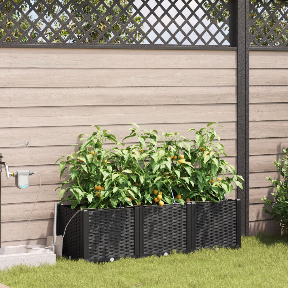 Produktbild för Trädgårdsplanterare 3 st Svart 120 x 40 x 37,5 cm PP