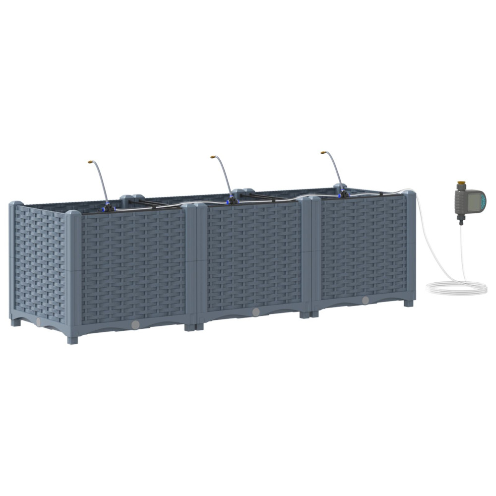 Produktbild för Trädgårdsplanterare 3 st Ljusgrå 120 x 40 x 37,5 cm PP