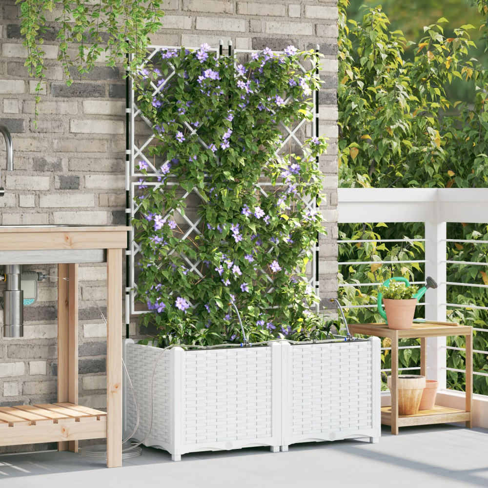 Produktbild för Trädgårdsplanterare 2 st Vit 80 x 40 x 142 cm PP