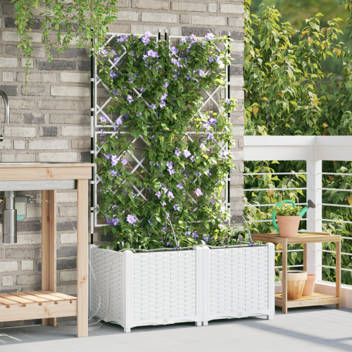 vidaXL Trädgårdsplanterare 2 st Vit 80 x 40 x 142 cm PP