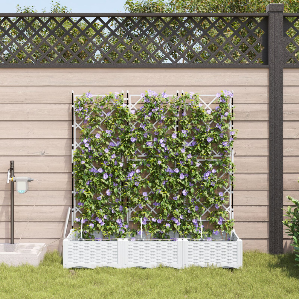 Produktbild för Trädgårdsplanterare 3 st Vit 120 x 40 x 126 cm PP