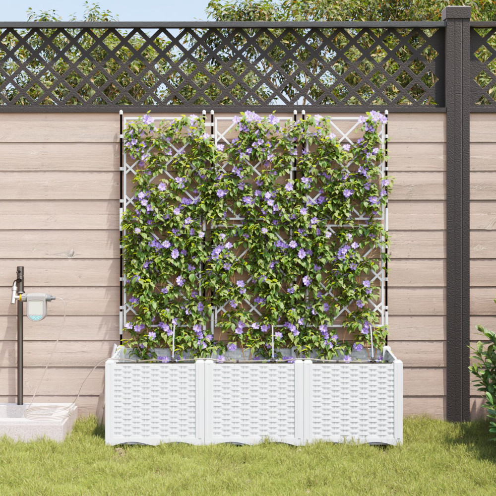 Produktbild för Trädgårdsplanterare 3 st Vit 120 x 40 x 142 cm PP