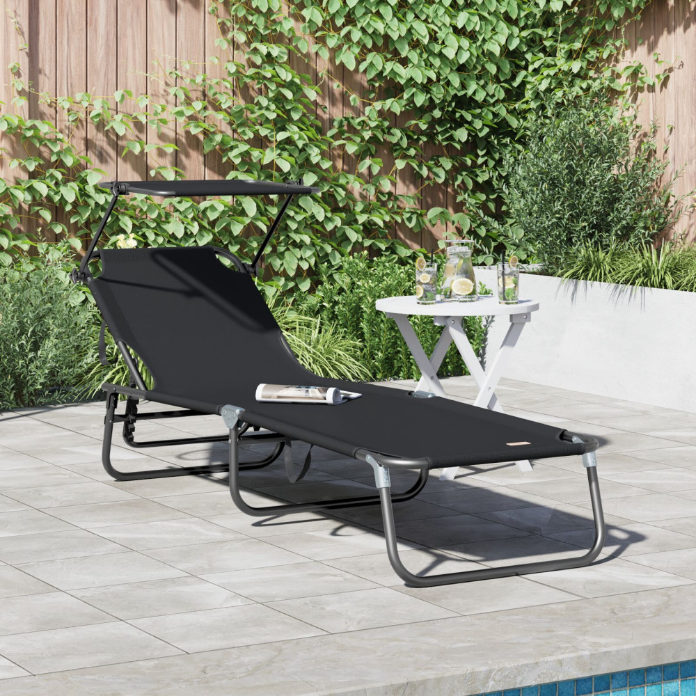 Produktbild för Hopfällbar solstol Svart 190 x 57 x 81 cm oxford
