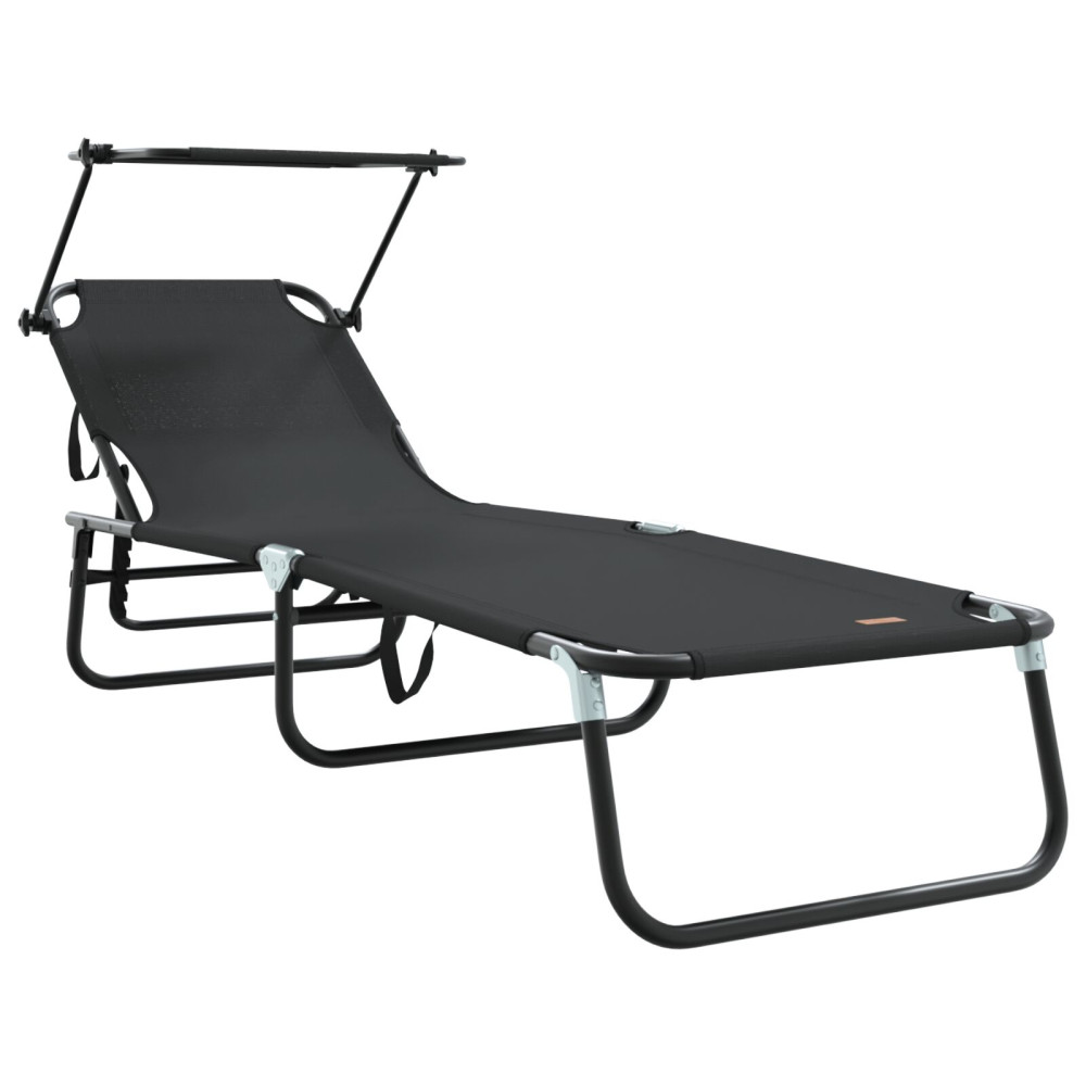 Produktbild för Hopfällbar solstol Svart 190 x 57 x 81 cm oxford