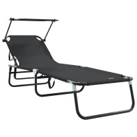 Produktbild för Hopfällbar solstol Svart 190 x 57 x 81 cm oxford