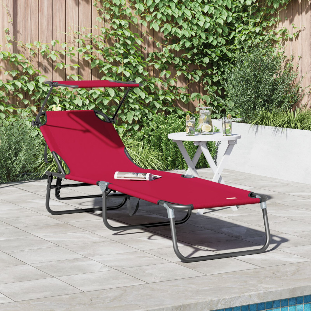 Produktbild för Hopfällbar solstol Röd 190 x 57 x 81 cm oxford