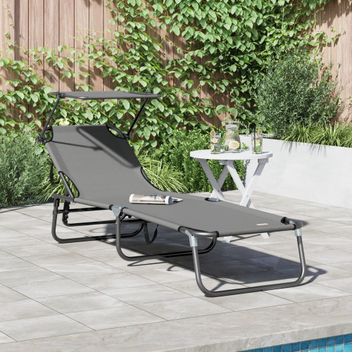 vidaXL Hopfällbar solstol Grå 190 x 57 x 81 cm oxford
