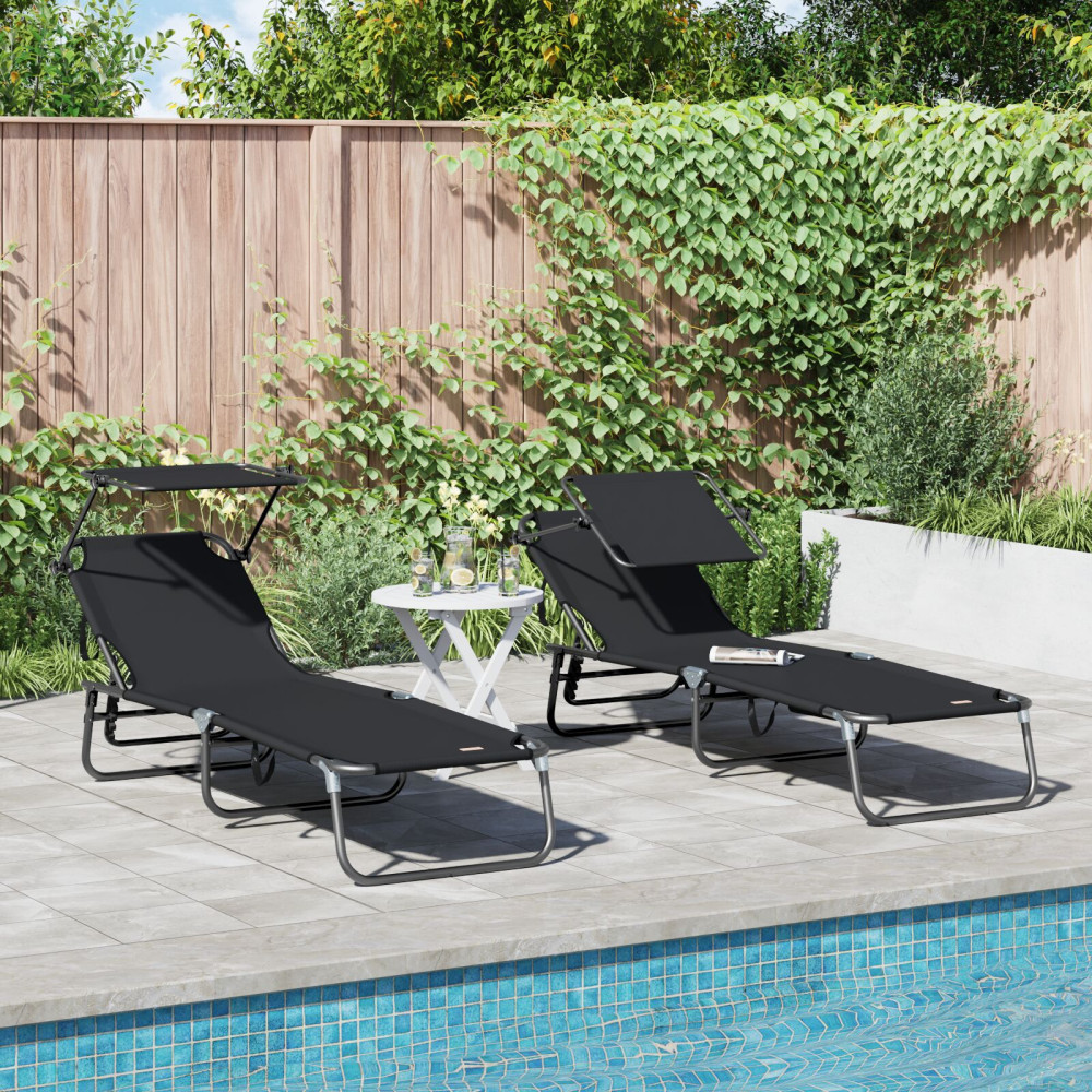 Produktbild för Hopfällbar solstol 2 pcs Svart 190 x 57 x 81 cm oxford