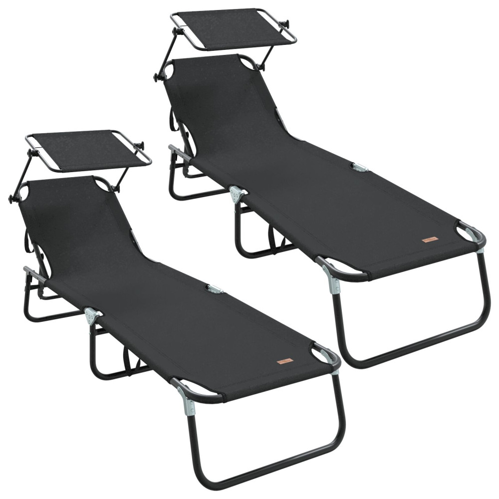 Produktbild för Hopfällbar solstol 2 pcs Svart 190 x 57 x 81 cm oxford