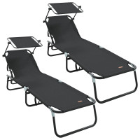 Produktbild för Hopfällbar solstol 2 pcs Svart 190 x 57 x 81 cm oxford