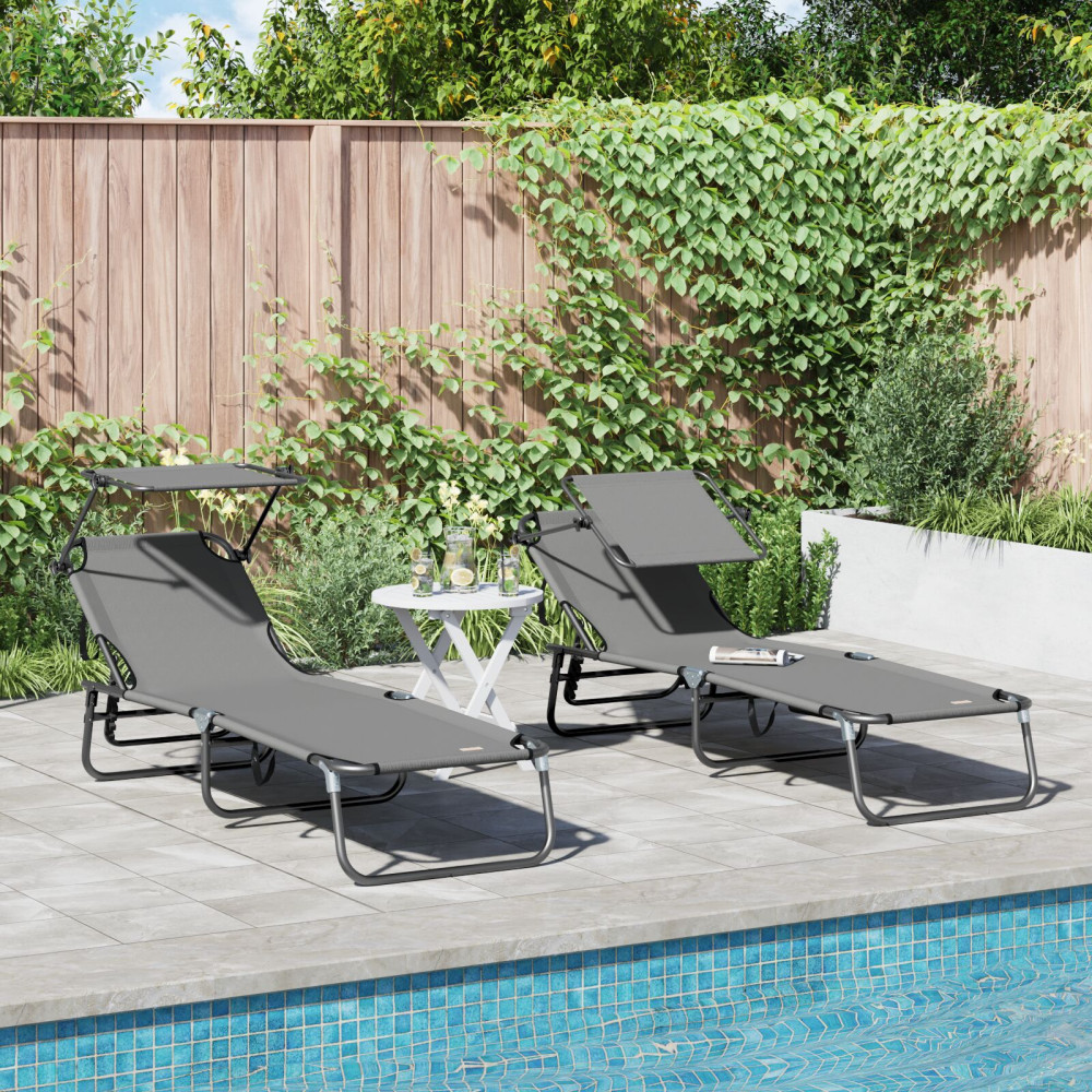 Produktbild för Hopfällbar solstol 2 pcs Grå 190 x 57 x 81 cm oxford
