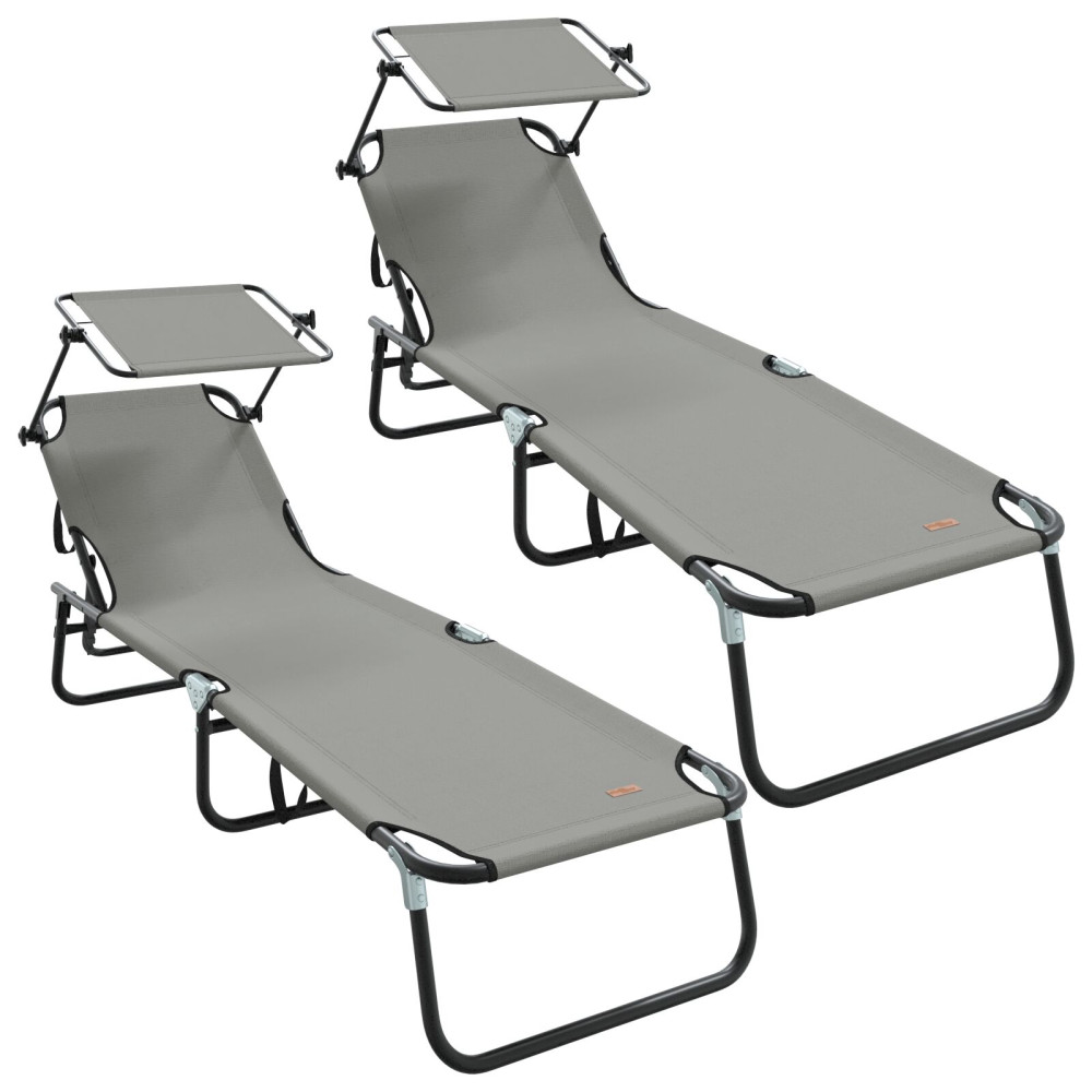Produktbild för Hopfällbar solstol 2 pcs Grå 190 x 57 x 81 cm oxford