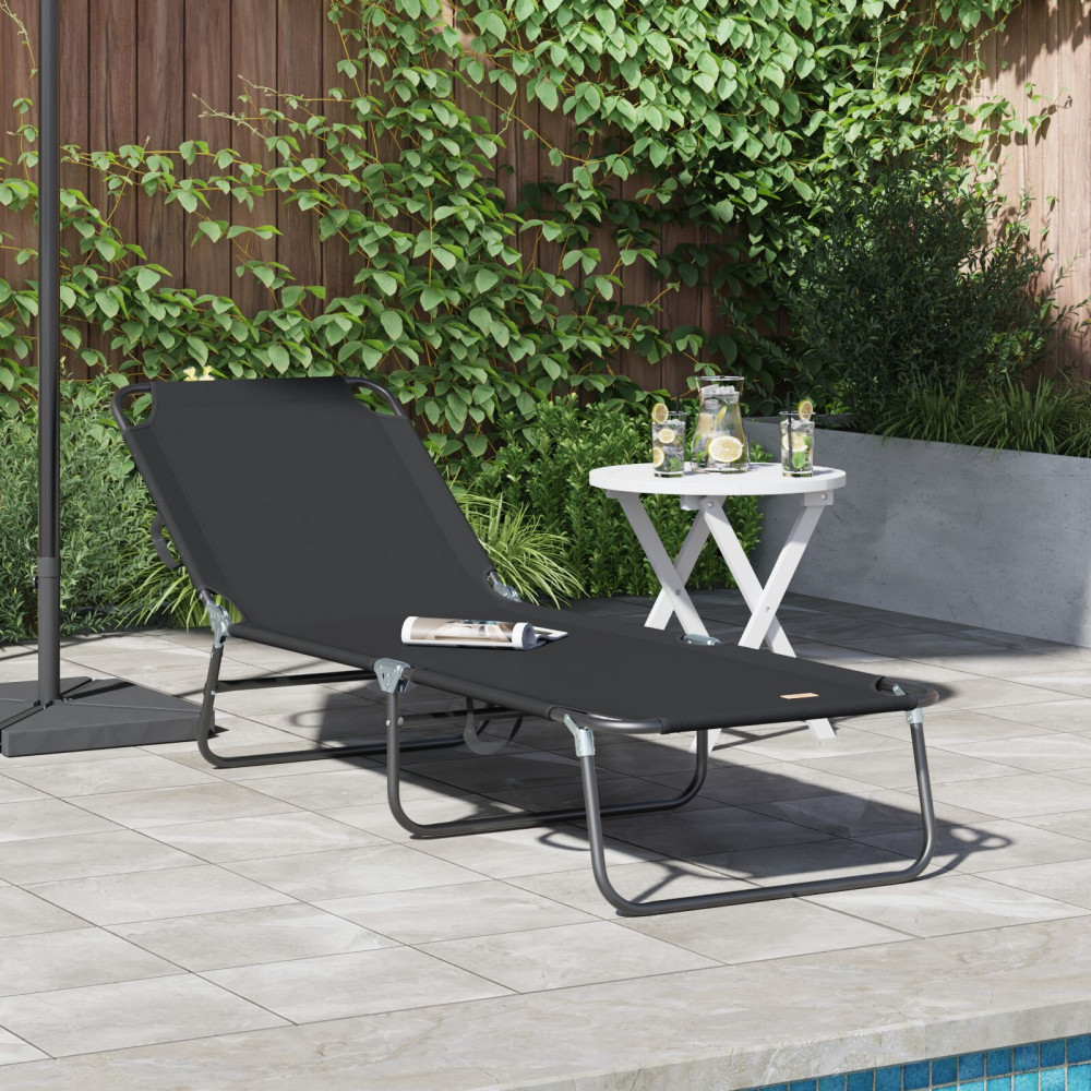 Produktbild för Hopfällbar solstol Svart 188 x 57 x 86,5 cm Polyester